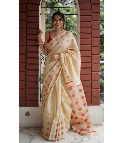 Women's Soft Lilan Printed Saree With Unstitched Blouse 5.5Mtr (Cream) Women's Soft Lilan Printed Saree With Unstitched Blouse 5.5Mtr (Cream)