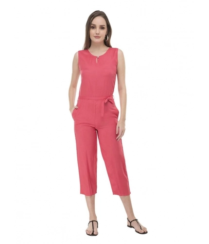 Women's Casual Crepe Sleeveless Jump Suit (Pink)