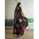 Women's Satin Crepe Printed Saree With Unstitched Blouse 5.5Mtr (Black)