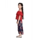 Girl's Rayon Crepe Printed Cold Shoulder Top and Pants Set (Red-Navy) Girl's Rayon Crepe Printed Cold Shoulder Top and Pants Set (Red-Navy)