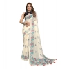 Women's Linen Cotton Printed Saree With Unstitched Blouse 5.5Mtr (Off White) Women's Linen Cotton Printed Saree With Unstitched Blouse 5.5Mtr (Off White)