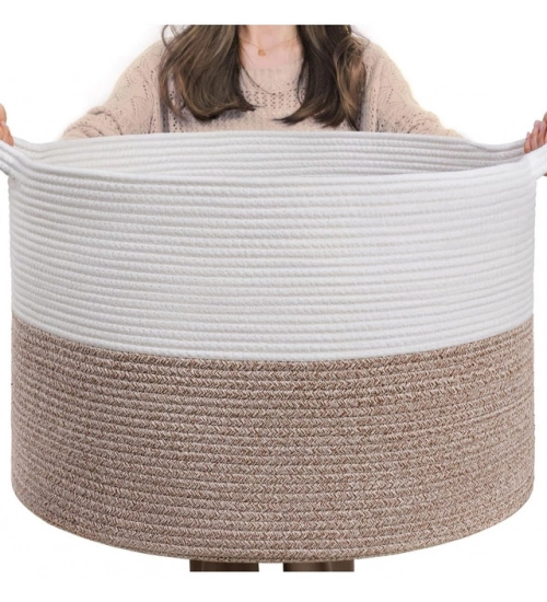 Cotton Kidi- 16x14 Inch Pack of 1 Storage Basket For Clothes (Kidi-White)