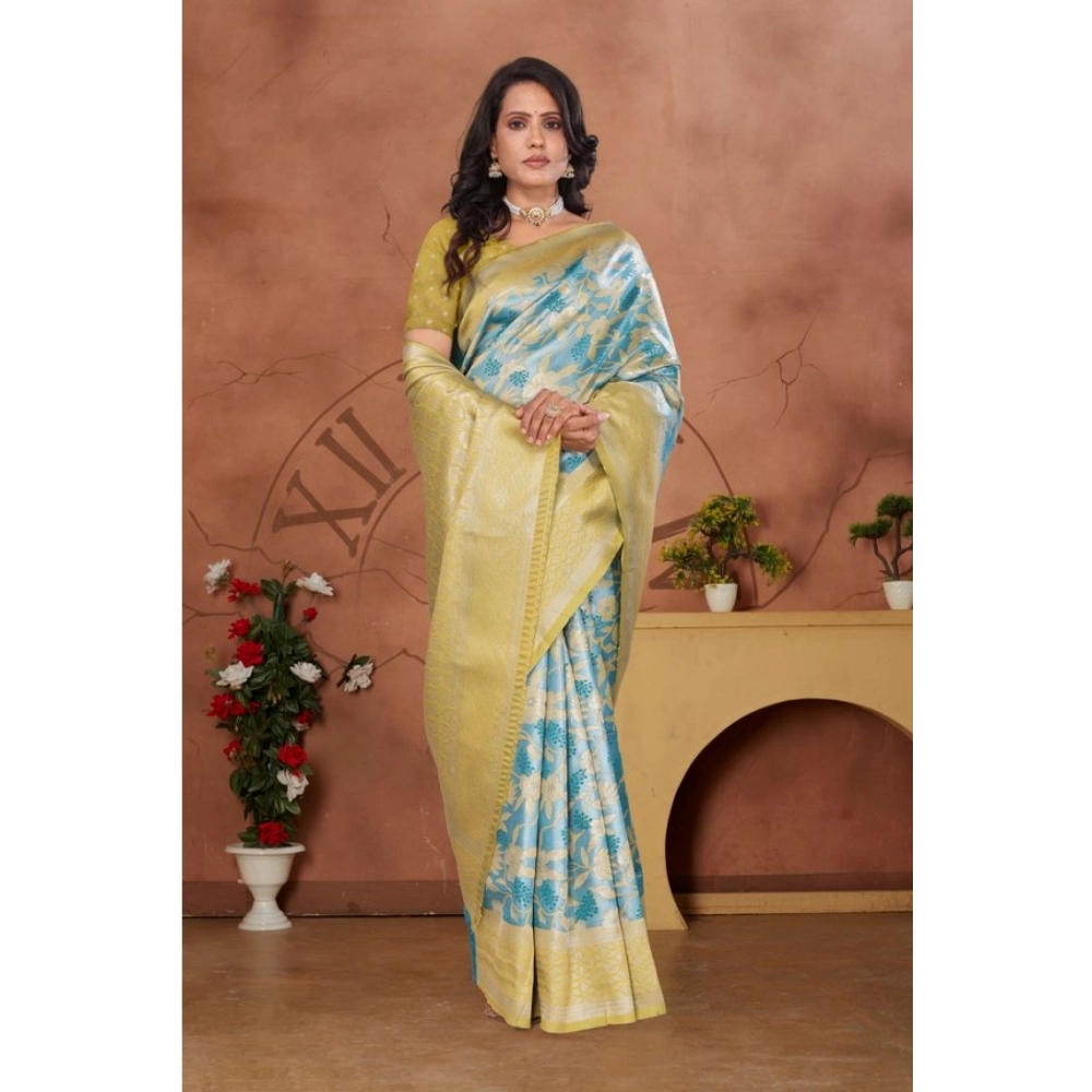 Women's Banarasi Silk Jaquard Woven Saree With Unstitched Blouse 5.5Mtr (Yellow) Women's Banarasi Silk Jaquard Woven Saree With Unstitched Blouse 5.5Mtr (Yellow)
