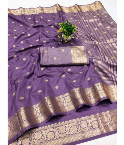 Women's Jacquard Silk Jaquard Woven Saree With Unstitched Blouse 5.5Mtr (Purple)