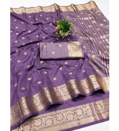 Women's Jacquard Silk Jaquard Woven Saree With Unstitched Blouse 5.5Mtr (Purple)