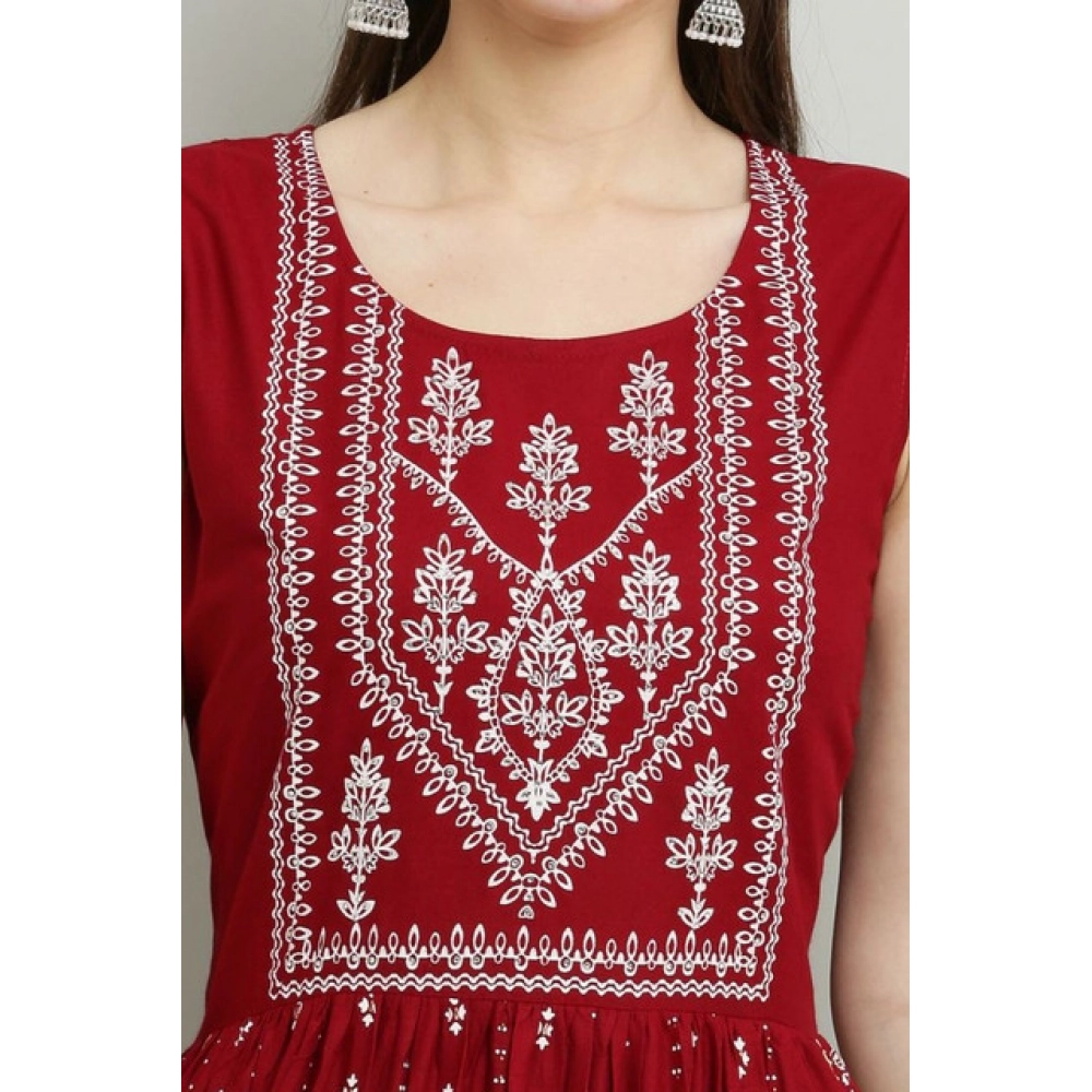 Women's Casual Rayon 3-4th Sleeves Kurti (Maroon)