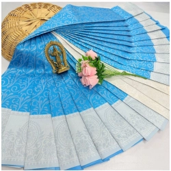 Women's Soft Silk Printed Saree With Unstitched Blouse 5.5Mtr (Sky Blue)