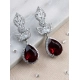 Women's Brass Silver Plated Drop Earrings (Red)