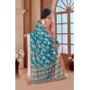 Dropship Women's Printed Cotton Linen Saree withPrinted  Saree With Unstitched Blouse (Peacook Green, 5-6Mtrs)