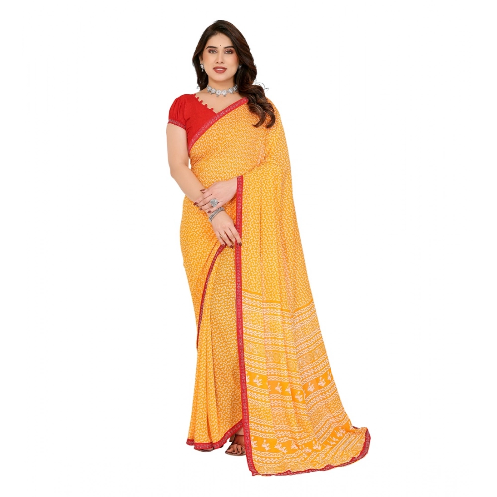 Women's Georgette Printed Saree With Unstitched Blouse 5.5Mtr (Yellow) Women's Georgette Printed Saree With Unstitched Blouse 5.5Mtr (Yellow)