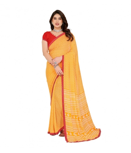 Women's Georgette Printed Saree With Unstitched Blouse 5.5Mtr (Yellow)