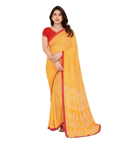 Women's Georgette Printed Saree With Unstitched Blouse 5.5Mtr (Yellow)