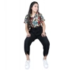 Girl's Polyester Printed Short Sleeves Jumpsuit (Multicolor-Black)