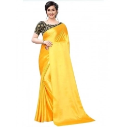 Women's Satin Solid Saree With Unstitched Blouse 5.5Mtr (Yellow)