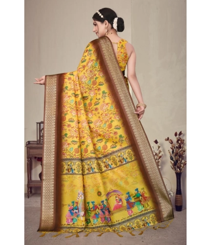 Women's Cotton Silk Printed Saree With Unstitched Blouse 5.5Mtr (Yellow) Women's Cotton Silk Printed Saree With Unstitched Blouse 5.5Mtr (Yellow)