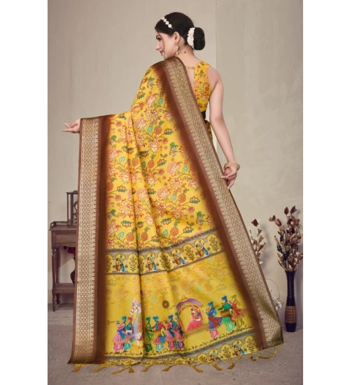 Women's Cotton Silk Printed Saree With Unstitched Blouse 5.5Mtr (Yellow) Women's Cotton Silk Printed Saree With Unstitched Blouse 5.5Mtr (Yellow)