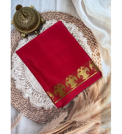 Women's Crepe Chit Pallu Solid Saree With Unstitched Blouse 5.5Mtr (Red)