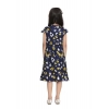 Girl's Polyester Crepe Polka Cold Shoulder Dress (Navy Blue)