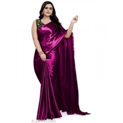 Women's Satin Solid Saree With Unstitched Blouse 5.5Mtr (Purple)