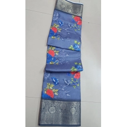 Women's Digital Dolla Silk Printed Saree With Unstitched Blouse 5.5Mtr (Grey)