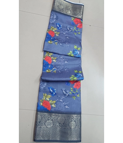 Women's Digital Dolla Silk Printed Saree With Unstitched Blouse 5.5Mtr (Grey)