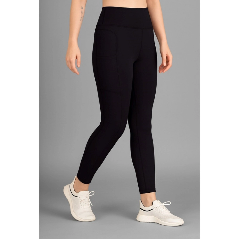 Dropship Women's Polyester Solid Ankle length High Waisted Tights (Black)