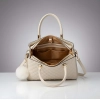 Women's PU Leather Solid Shoulder Zipper Handbag (Cream)