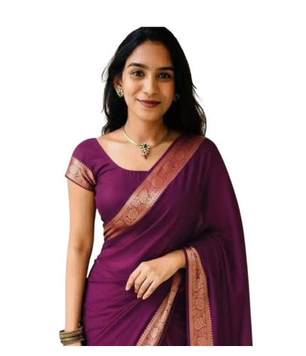 Women's Vichitra Silk Printed Saree With Unstitched Blouse 5.5Mtr (Wine)