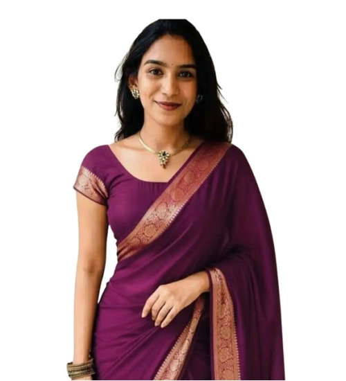 Women's Vichitra Silk Printed Saree With Unstitched Blouse 5.5Mtr (Wine)