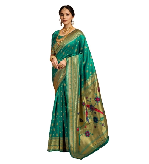 Women's Silk Blend Zari Weaving Saree With Unstitched Blouse 5.5Mtr (Green)