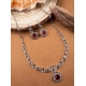 Women's Brass Silver Plated Necklace set (Red)