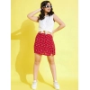 Girl's Polyester Lurex Printed Sleeveless Skorts Set (White-Red)