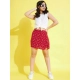 Girl's Polyester Lurex Printed Sleeveless Skorts Set (White-Red) Girl's Polyester Lurex Printed Sleeveless Skorts Set (White-Red)