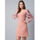 Women's Polyester Lycra And Organza Floral Balloon Sleeve Dress (Pink) Women's Polyester Lycra And Organza Floral Balloon Sleeve Dress (Pink)
