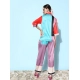 Women's Satin Colour Block Long Sleeves Co-Ord Set (Multicolor)