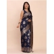Women's Banarasi Silk Printed Saree With Unstitched Blouse 5.5Mtr (Navy Blue)