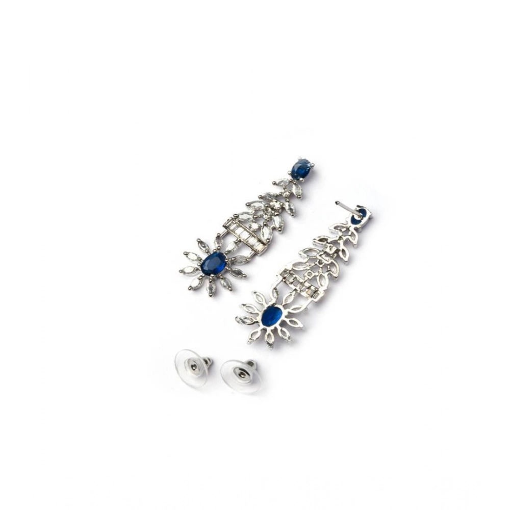 Women's Brass Silver Plated Necklace set (Blue)