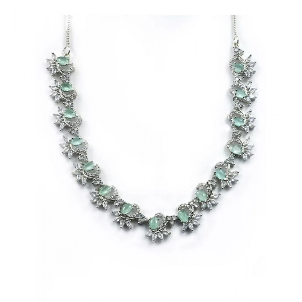 Women's Brass Silver Plated Necklace set (Turquoise)