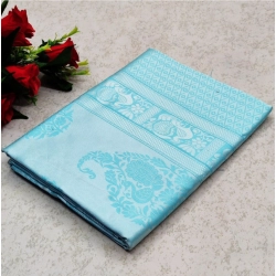 Women's Soft Lichi Silk Printed Saree With Unstitched Blouse 5.5Mtr (Sky Blue)