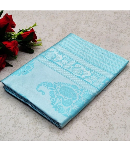 Women's Soft Lichi Silk Printed Saree With Unstitched Blouse 5.5Mtr (Sky Blue)