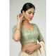 Women's Jacquard Zari Round Neck Padded Blouse (Light Green 38 Ready (Self Alterable 36–40)