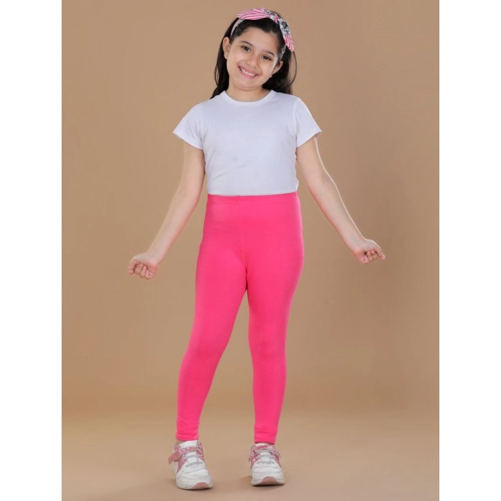 Girl's Cotton Lycra Solid Elasticated Leggings (Pink) Girl's Cotton Lycra Solid Elasticated Leggings (Pink)