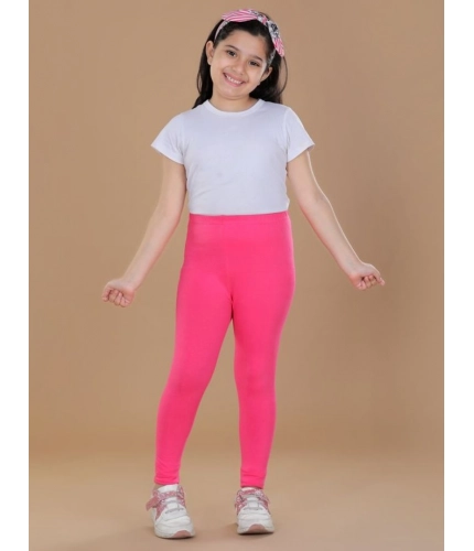 Girl's Cotton Lycra Solid Elasticated Leggings (Pink)