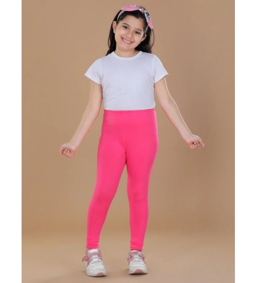 Girl's Cotton Lycra Solid Elasticated Leggings (Pink)