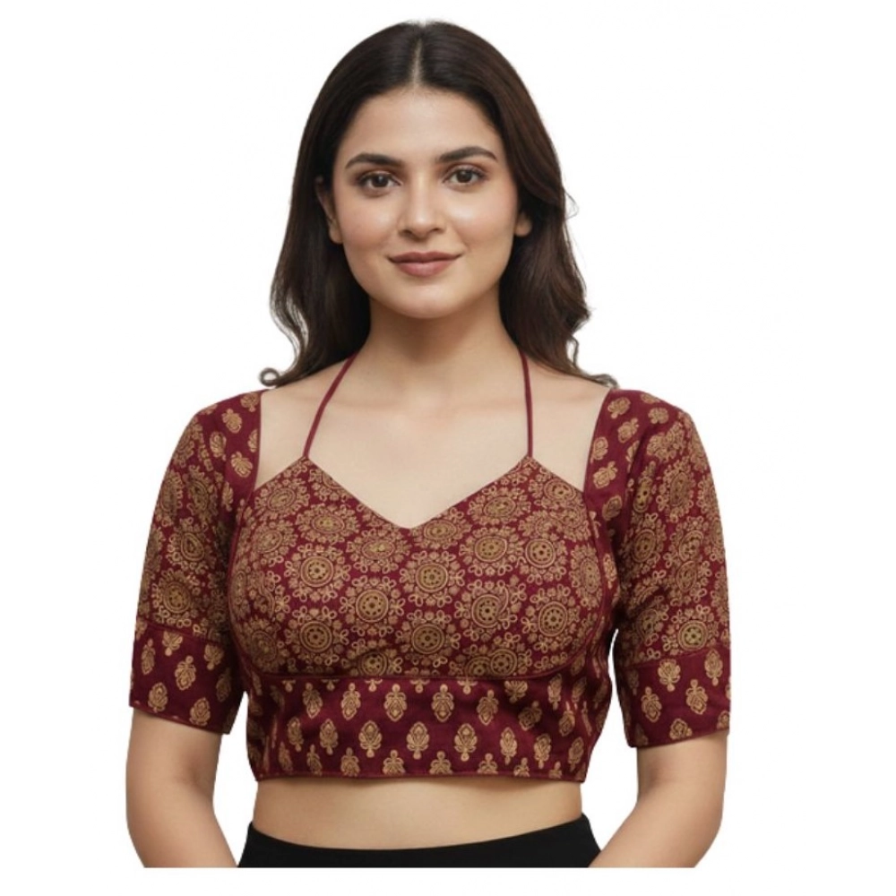Women's Ajrakh Cotton Printed Sweetheart Padded Blouse (Maroon 38 Ready (Self Alterable 36–40) Women's Ajrakh Cotton Printed Sweetheart Padded Blouse (Maroon 38 Ready (Self Alterable 36–40)