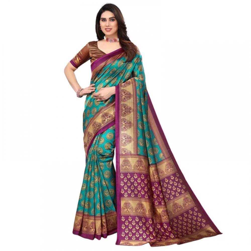 Women's Litchi silk Printed Saree With Unstitched Blouse 5-6 Mtrs (Green) Women's Litchi silk Printed Saree With Unstitched Blouse 5-6 Mtrs (Green)
