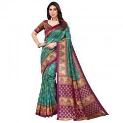 Women's Litchi silk Printed Saree With Unstitched Blouse  5-6 Mtrs (Green)