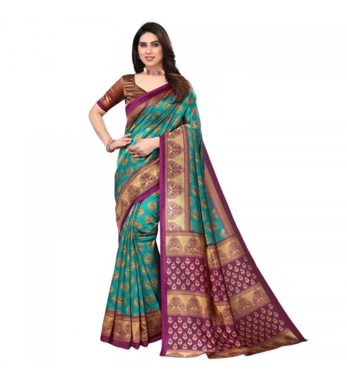 Women's Litchi silk Printed Saree With Unstitched Blouse  5-6 Mtrs (Green)