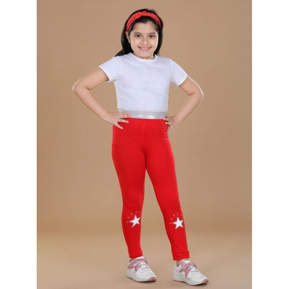 Girl's Cotton Lycra Star Print Elasticated Leggings (Red) Girl's Cotton Lycra Star Print Elasticated Leggings (Red)