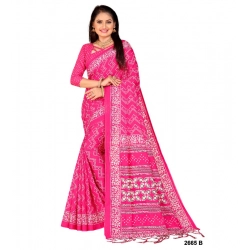 Women's Soft Pure Cotton Printed Saree With Unstitched Blouse 5.5Mtr (Pink)